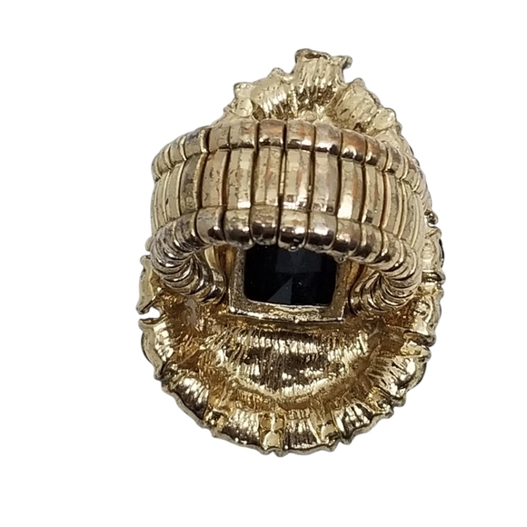 VINTAGE GOLDTONE WITH BLACK GLASS RHINESTONES STRETCH COCKTAIL RING - Picture 6 of 6
